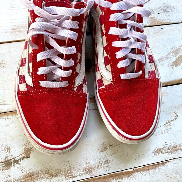 VANS Old Skool Red Checkerboard Sneakers canvas suede 7.5 skateboard streetwear - Picture 13 of 15